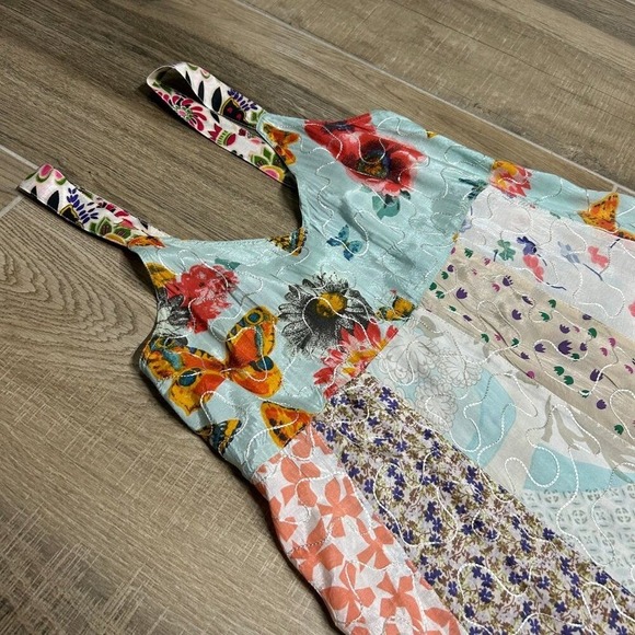 Blue Sky Dress Women's Medium Vintage Y2K Floral Patchwork Embroidered Boho - Picture 7 of 16